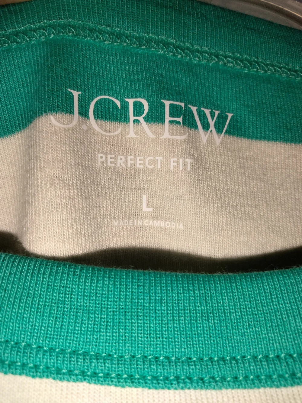 J. Crew (Sz L) Green & Cream Striped Cotton Sleeveless Perfect Fit Top (NEW-NWT)